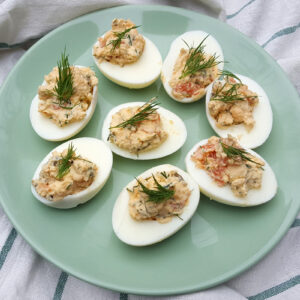 Smoked salmon devilled eggs