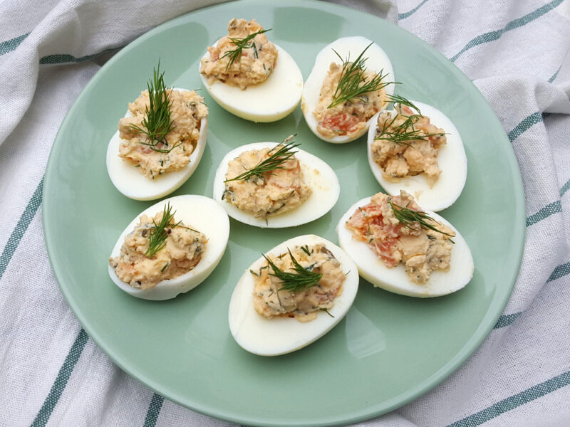 Smoked salmon devilled eggs