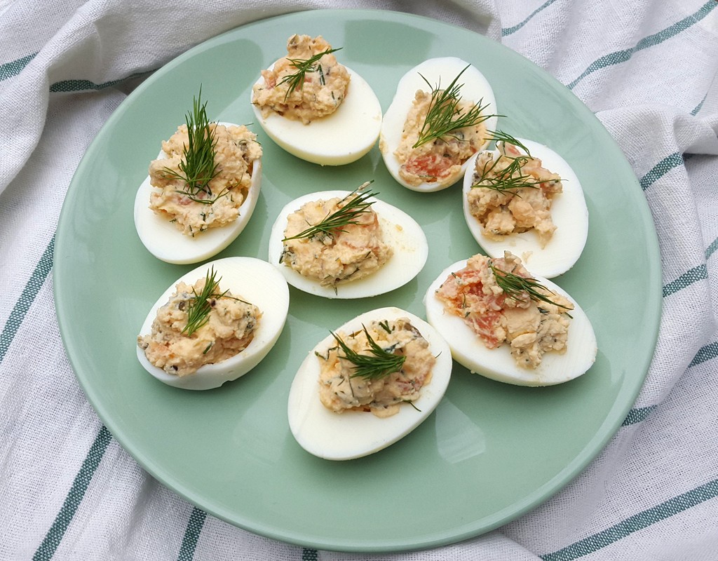 Smoked salmon devilled eggs