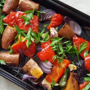 Spicy roasted pepper and sweet potatoes