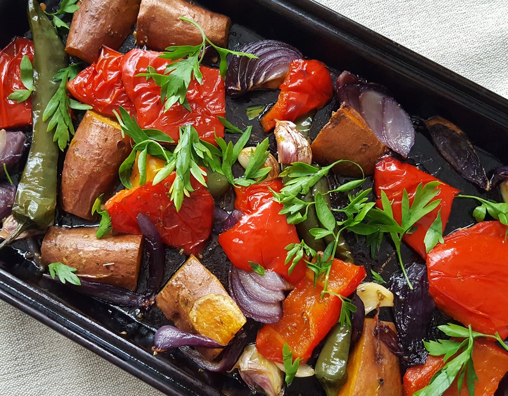 Spicy roasted pepper and sweet potatoes