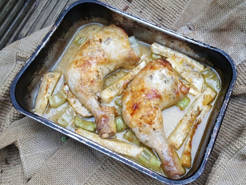 Baked chicken and celeriac with Stilton sauce