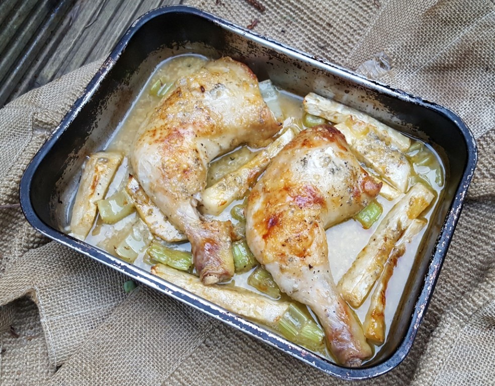 Baked chicken and celeriac with Stilton sauce