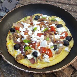 Leftover lamb omelette with feta