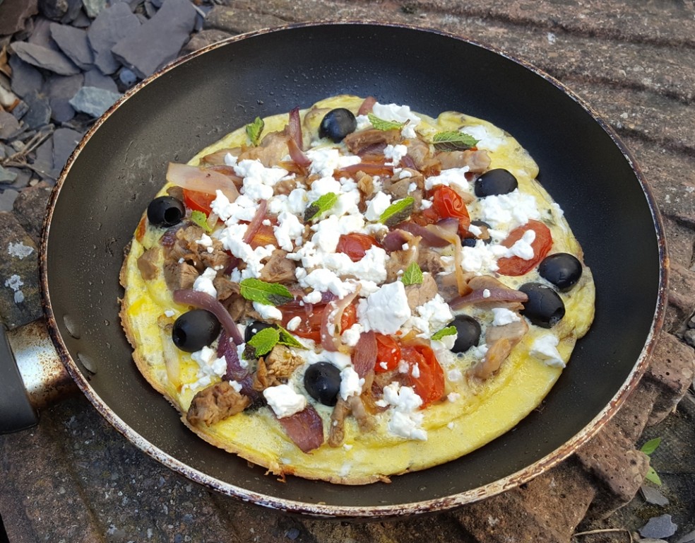 Leftover lamb omelette with feta