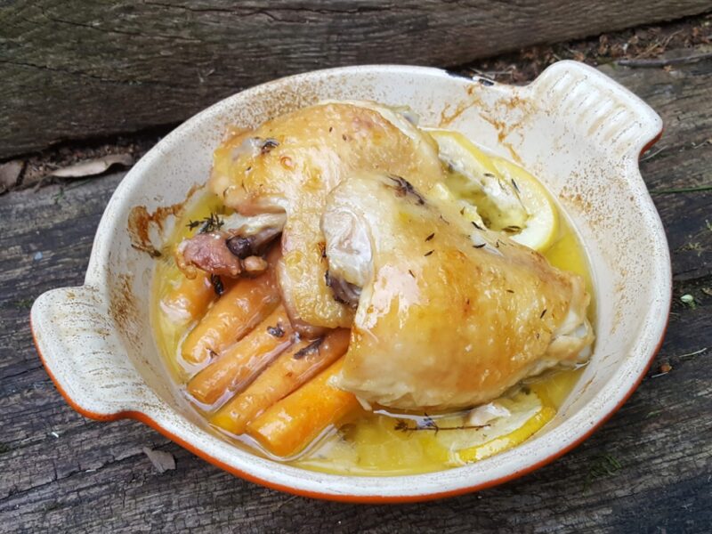 Lemon & thyme baked chicken with carrots