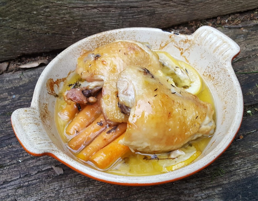 Lemon & thyme baked chicken with carrots