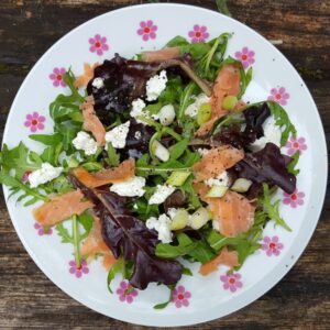 Smoked trout and goat’s cheese salad