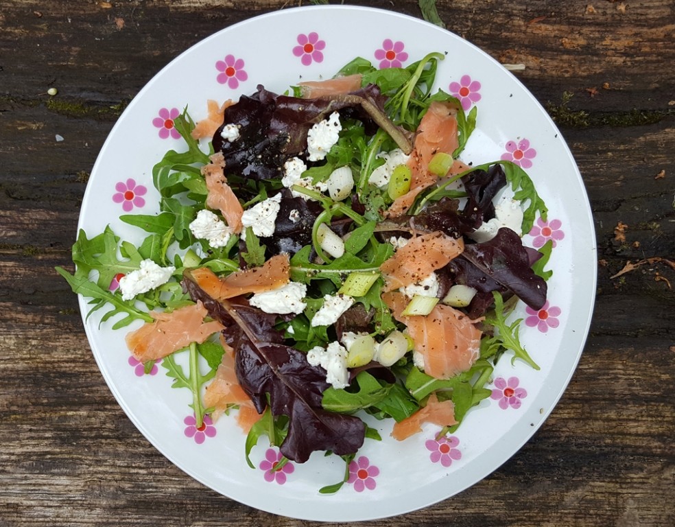 Smoked trout and goat’s cheese salad