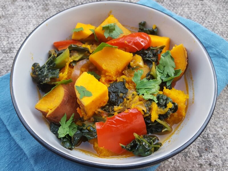 Squash, sweet potato and kale stew