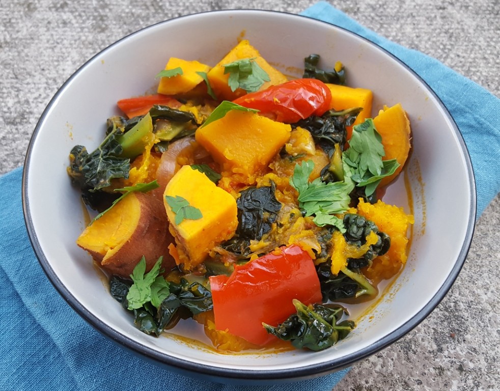 Squash, sweet potato and kale stew