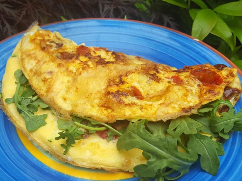 Chorizo and tomato omelette