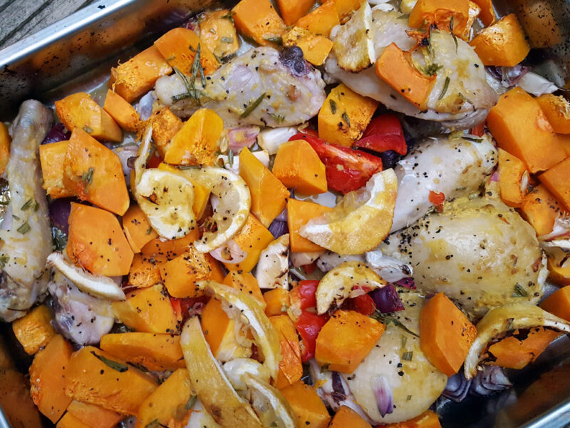 Chicken and squash traybake