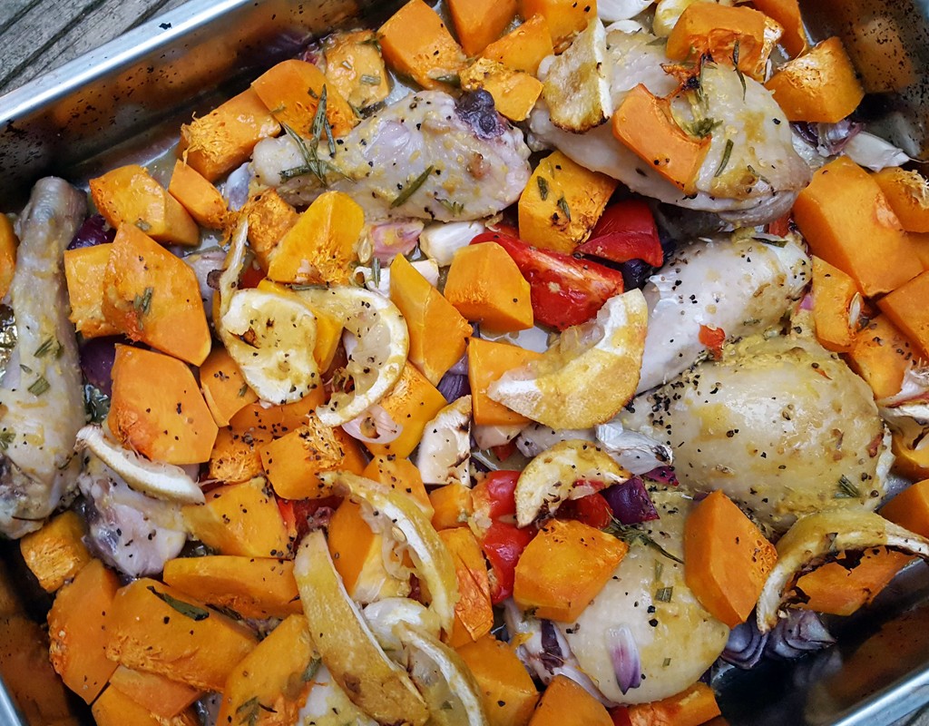 Chicken and squash traybake