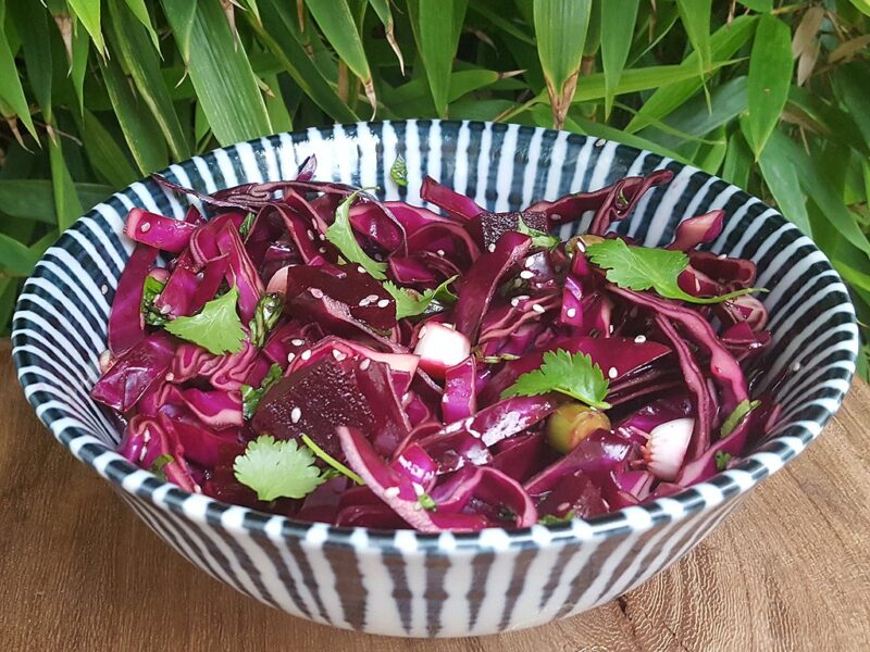 Japanese-style red cabbage and beet salad