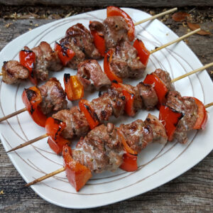 Lamb and pepper skewers