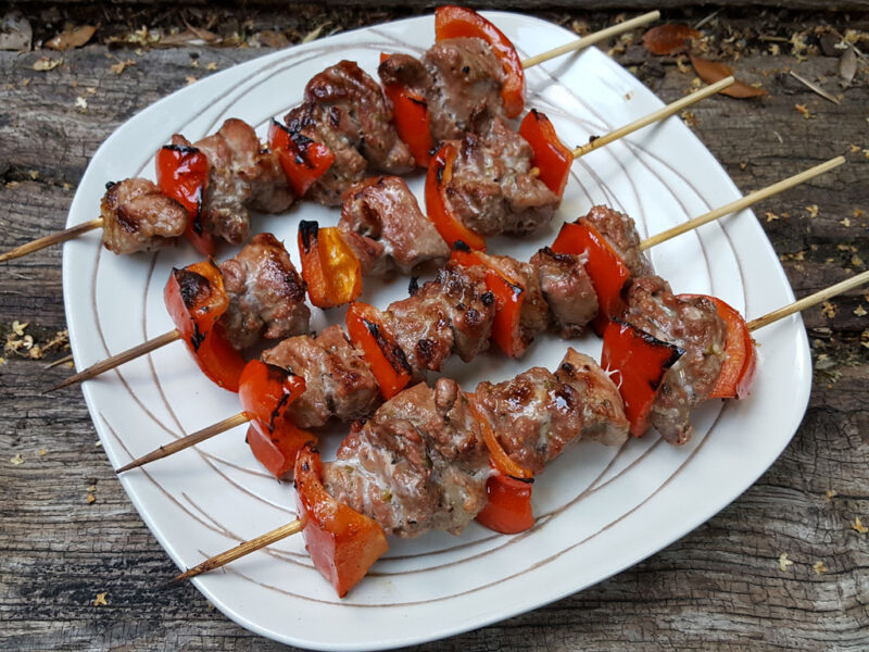 Lamb and pepper skewers