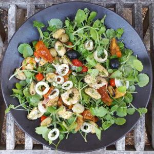 Pesto seafood and watercress salad