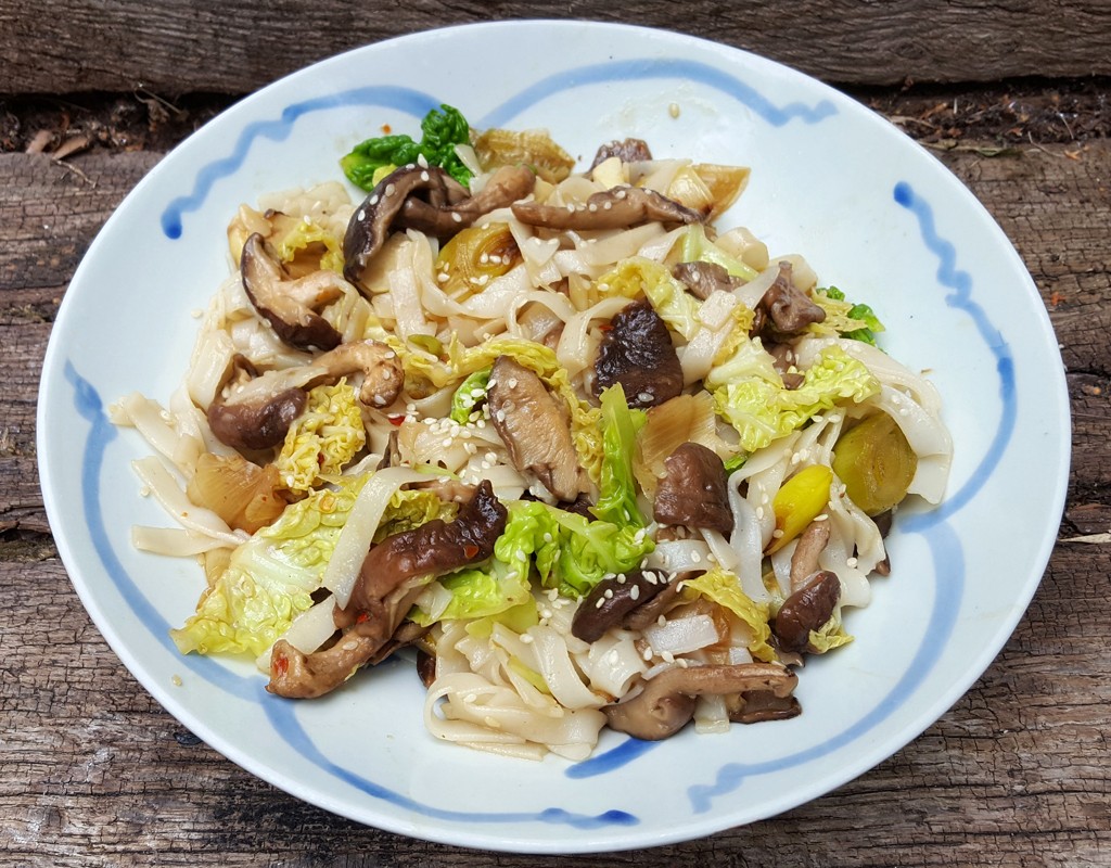 Shiitake and cabbage noodle fry