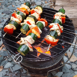 Turkey, courgette and red pepper skewers