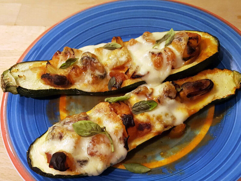 Seafood stuffed courgette