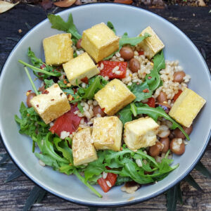 Bean and rice salad with tofu