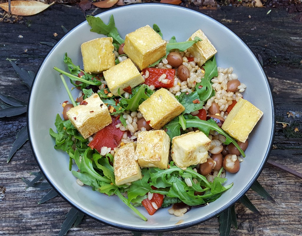 Bean and rice salad with tofu