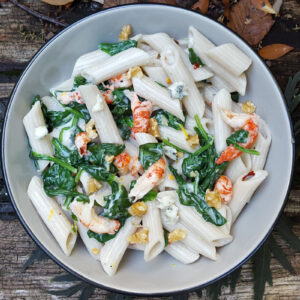 Crayfish and blue cheese pasta