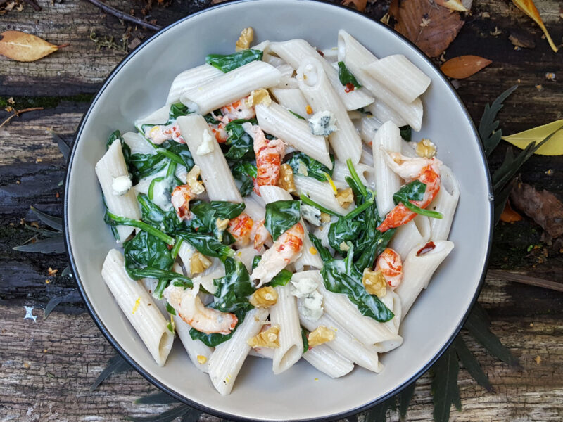 Crayfish and blue cheese pasta