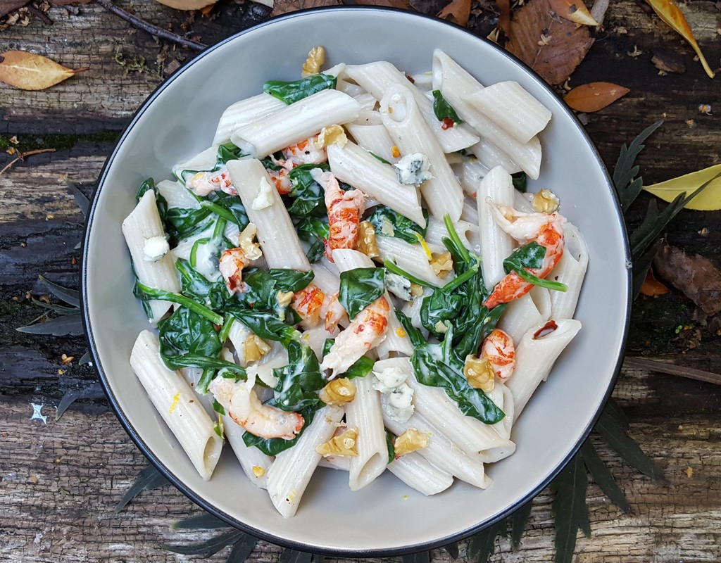 Crayfish and blue cheese pasta