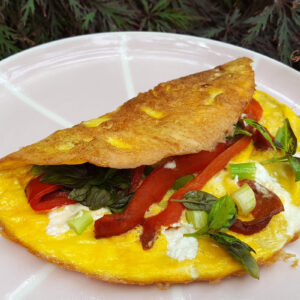 Goat’s cheese and grilled pepper omelette