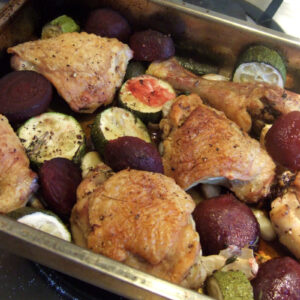 Baked chicken with courgette and beetroot