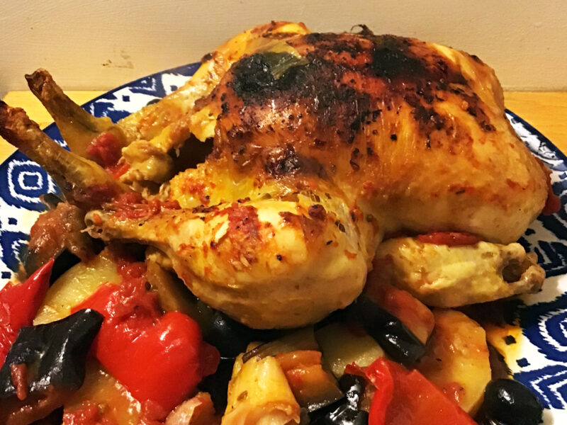 Mediterranean style pot-roasted chicken