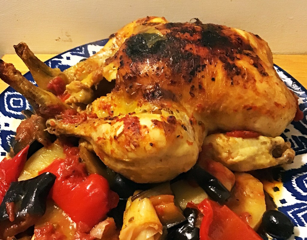 Mediterranean style pot-roasted chicken