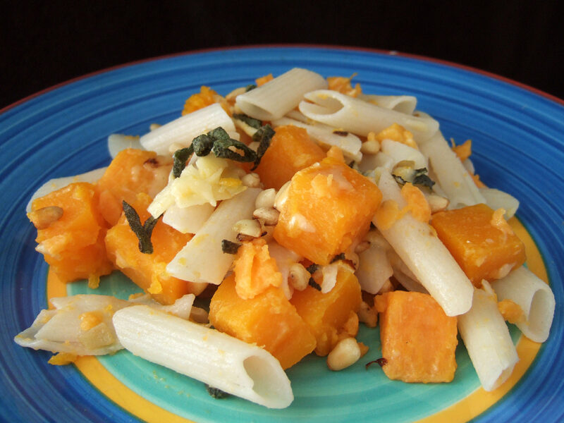 Pasta with squash and sweet potatoes