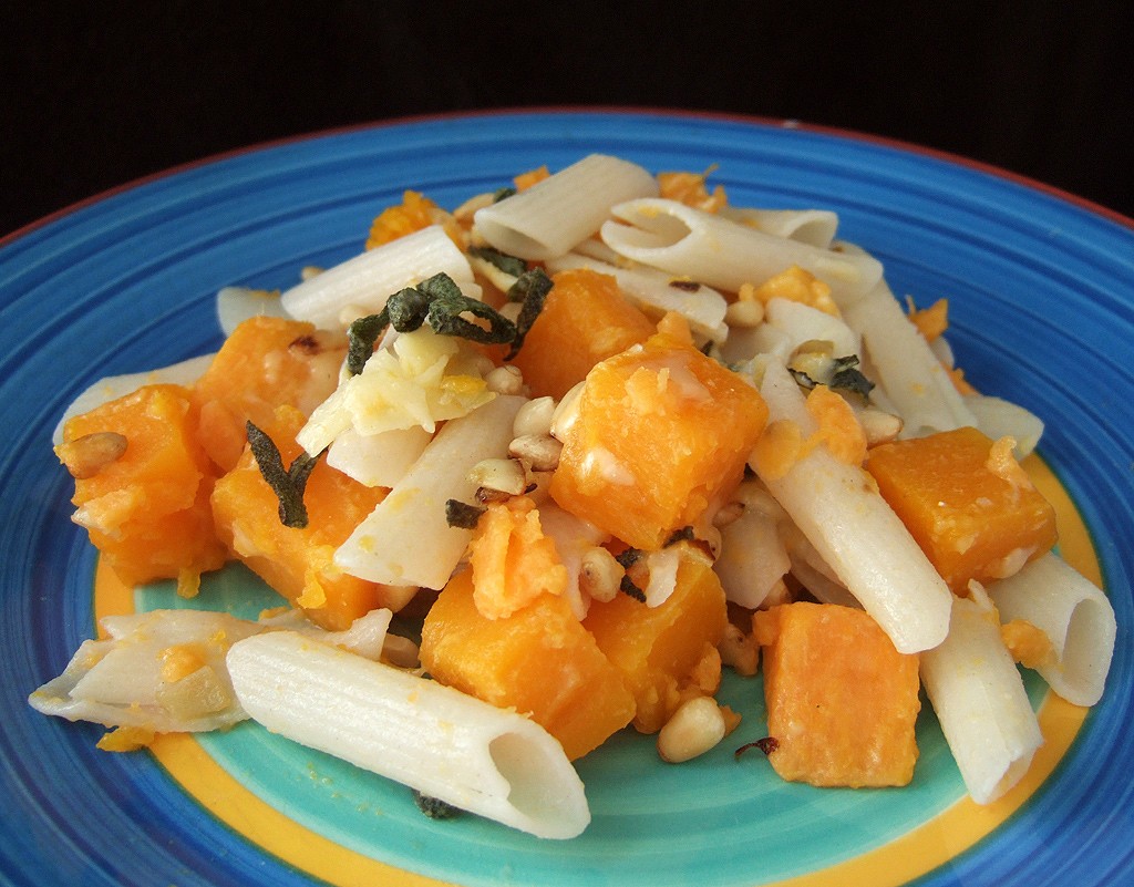 Pasta with squash and sweet potatoes