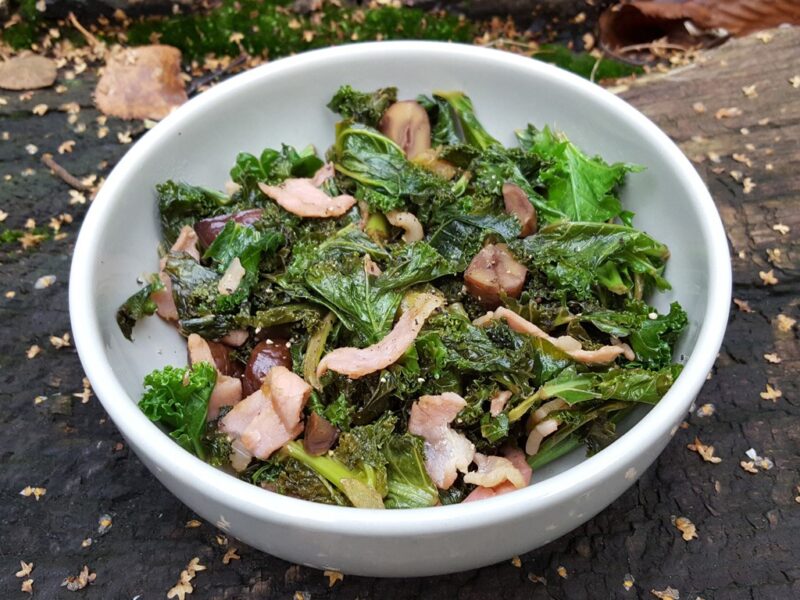 Balsamic kale with pancetta and chestnut