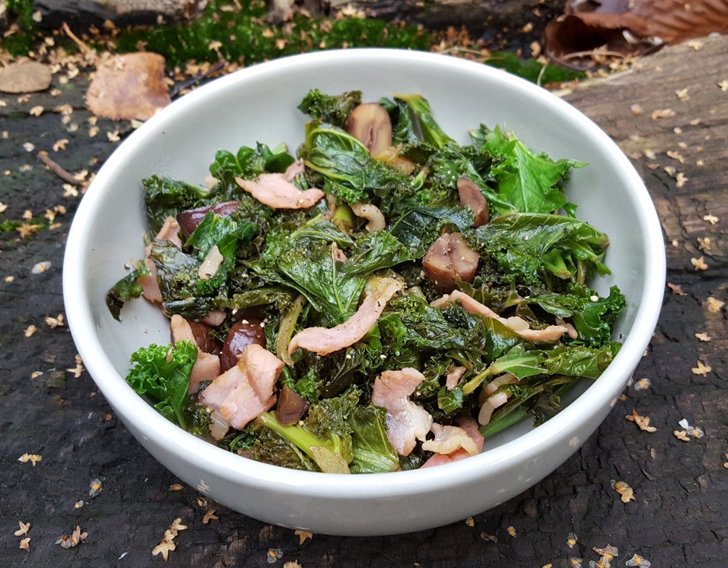 Balsamic kale with pancetta and chestnut