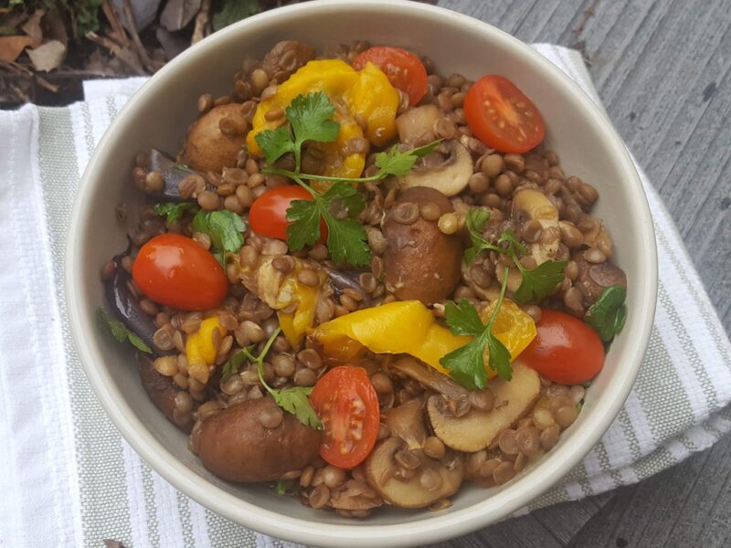 Lentils with roasted pepper & mushroom