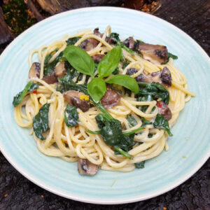 Mushroom and spinach spaghetti