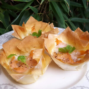 Smoked salmon and cheese filo tarts