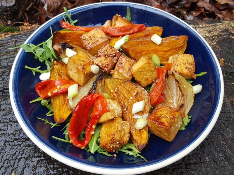 Spiced sweet potato and tofu salad