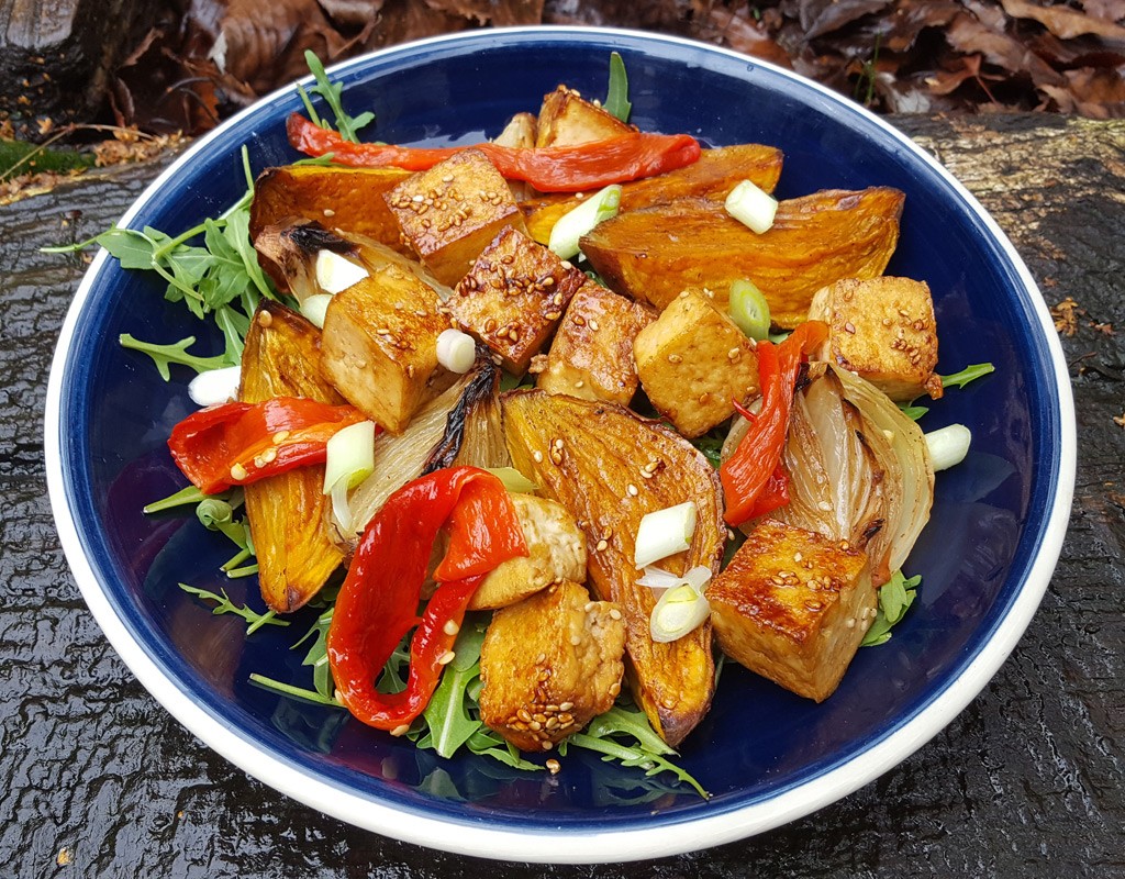 Spiced sweet potato and tofu salad