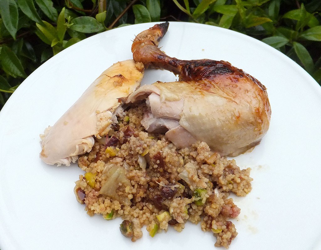 Couscous stuffed roast chicken