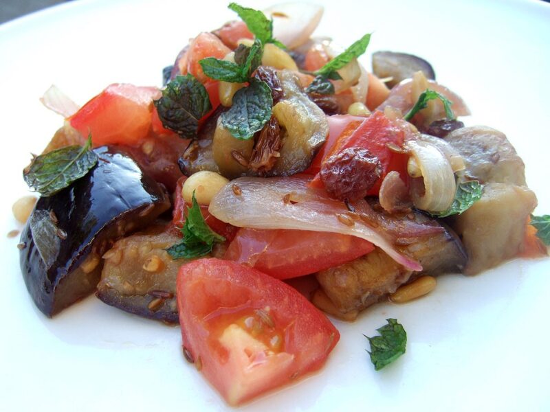 Warm aubergine salad