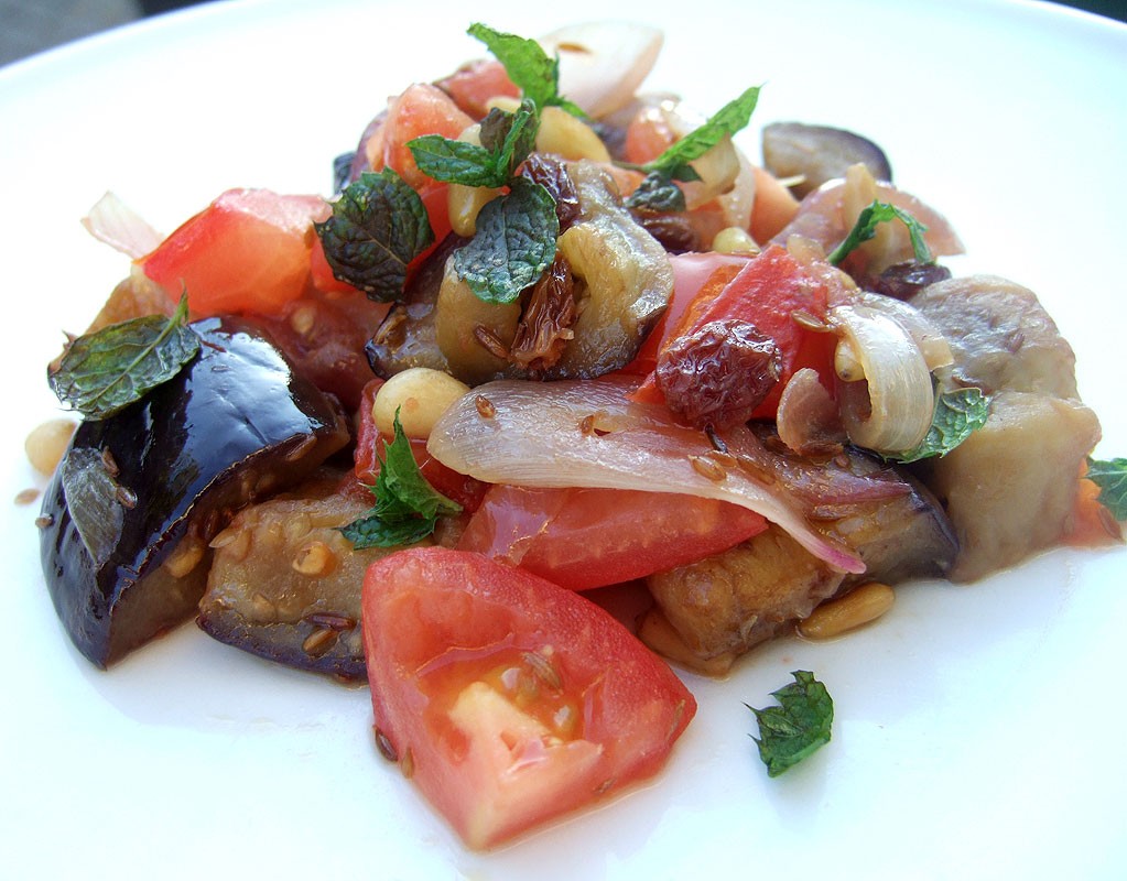 Warm aubergine salad