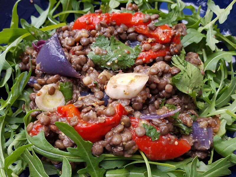 Roasted vegetables and lentil salad