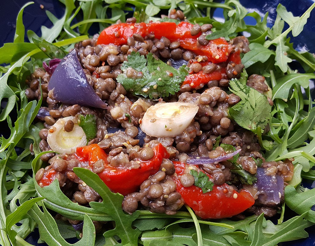 Roasted vegetables and lentil salad