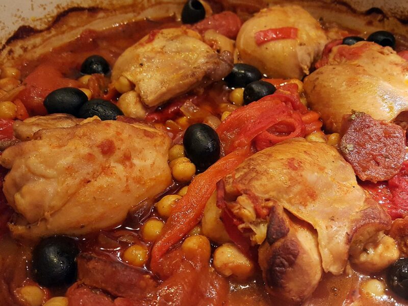 Chorizo stuffed chicken thigh stew