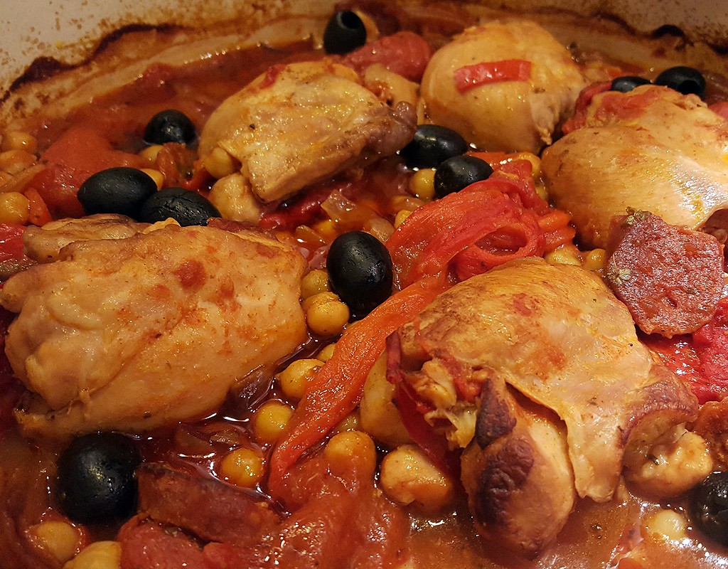 Chorizo stuffed chicken thigh stew